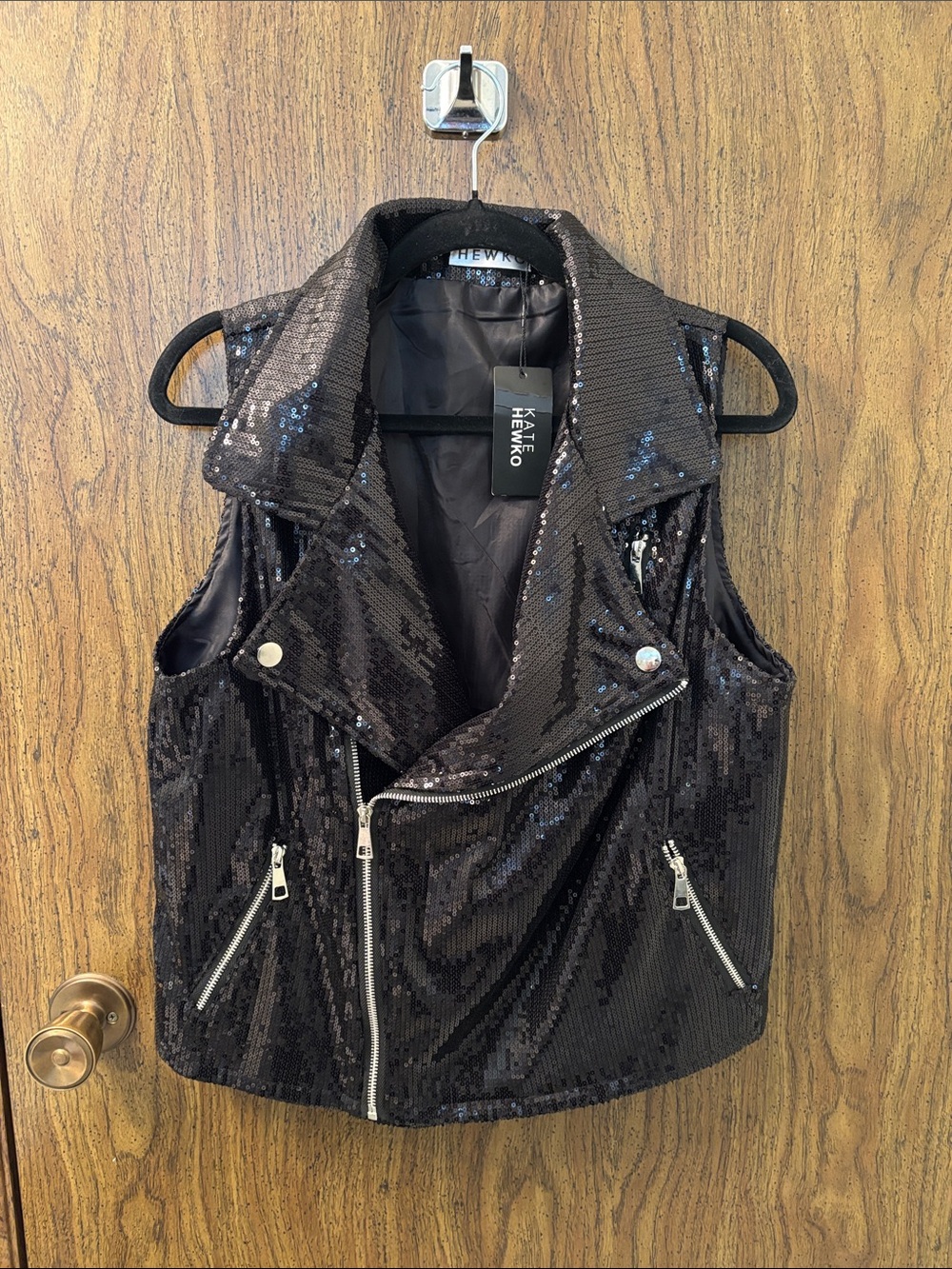 Kate Hewko Black Sequin Moto Vest
